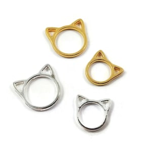 Cute cat charms, Gold or silver metal pendants, Connector for jewelry making