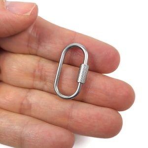 May include: A silver oval-shaped carabiner with a threaded screw closure.
