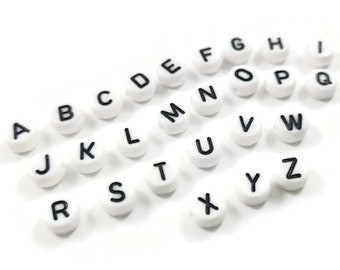 Letter beads, White and black, 25pcs bulk pack, DIY personalized jewelry, Name bracelet making