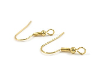 50 Hypoallergenic earring hooks, Nickel free 18K gold plated ear wire, Front loop
