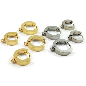 Stainless steel huggie hoops with loop, Gold, Silver, Earring findings, Dainty leverback for jewelry making