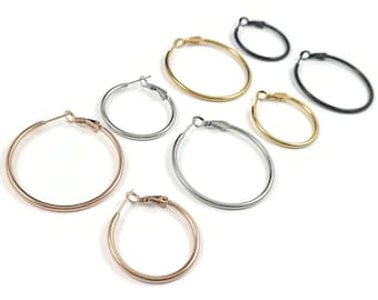 Stainless steel hoops - Gold, Silver, Rose gold, Black - Hypoallergenic nickel free, lead free and cadmium free