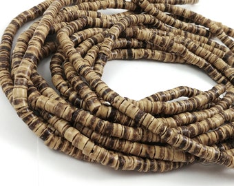 150 Natural beige coconut wood Beads - Donuts Rondelle Disk Heishi Beads 5mm