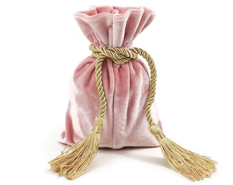 Pink velvet pouch bag with tassel rope