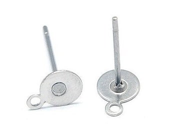 Stainless steel earring posts with loop - 5, 6, 8 or 10mm Pad - Hypoallergenic ear studs
