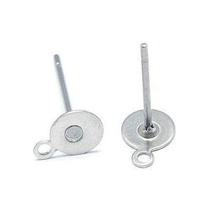 Stainless steel earring posts with loop - 5, 6, 8 or 10mm Pad - Hypoallergenic ear studs