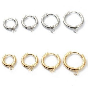 Stainless steel huggie hoops with loop, Gold, Silver, Earring findings, Small round hoops for jewelry making