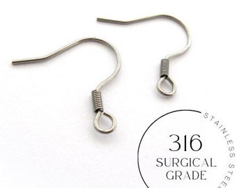 Surgical stainless steel earring hooks 50 pcs (25 pairs) Tarnish free hypoallergenic jewelry findings