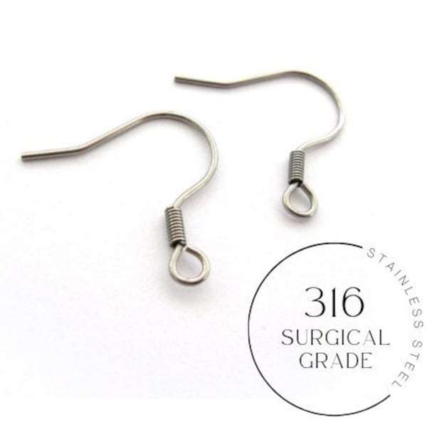 Surgical stainless steel earring hooks 50 pcs (25 pairs) Tarnish free hypoallergenic jewelry findings