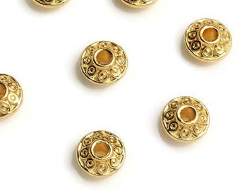 Gold saucer spacer beads, 6mm or 8mm, 18K gold plated beads, Jewelry making nickel-free metal beads