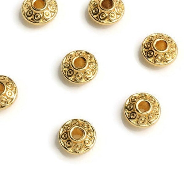 Gold saucer spacer beads, 6mm or 8mm, 18K gold plated beads, Jewelry making nickel-free metal beads