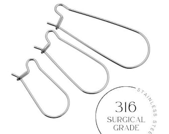 Surgical stainless steel ear wire, Tarnish free kidney earring hooks, Hypoallergenic findings for jewelry making