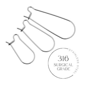 Surgical stainless steel ear wire, Tarnish free kidney earring hooks, Hypoallergenic findings for jewelry making