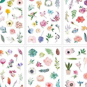 6 feuilles d'autocollants - Fleurs et feuilles