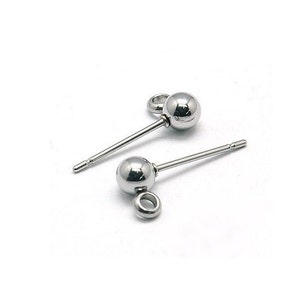 10pcs Stainless Steel Earring Post, Earstud, 4mm Ball head, with loop, Hypoallergenic