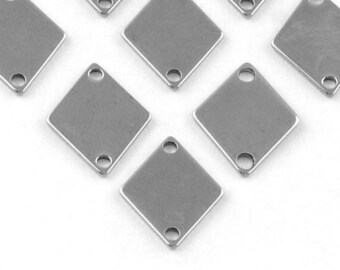 4 Stainless steel connectors, 14 x 11mm square stamping blanks, Jewelry making findings