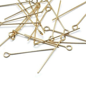Real 18K gold plated eyepins - 20mm, 25mm, 30mm or 45mm - Nickel free jewelry findings - 21 gauge 画像 1