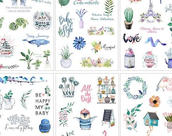 Plants and cute animals sticker pack - 6 sheets of aesthetic stickers