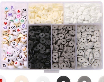 Clay and acrylic beads kit, 1160 assorted neutral beads, Jewelry bracelet making set