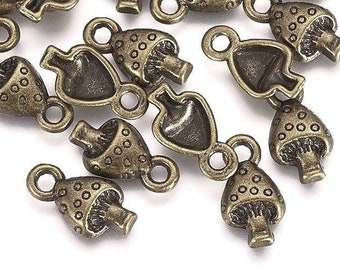 10 tiny mushroom antique bronze metal pendants 13mm - Nickel free, lead free and cadmium free charms