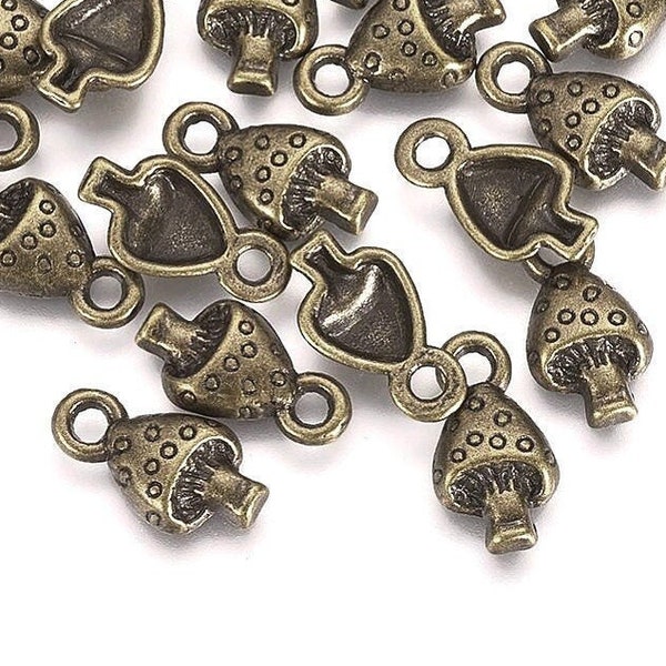 10 Petits pendentifs champignon en métal 13mm - Sans nickel, sans plomb et sans cadmium