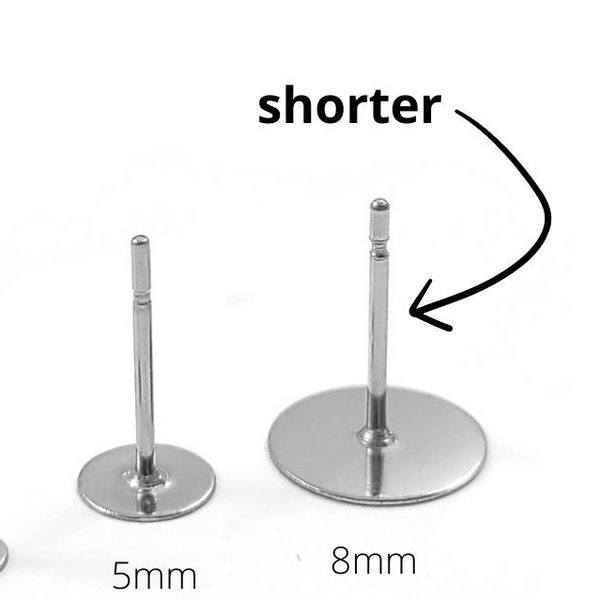 Short earring posts, Hypoallergenic 316 surgical grade stainless steel, 3mm 5mm or 8mm stud earrings findings