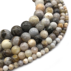 Natural bamboo agate stone beads, Strands 6 or 8mm round gemstone beads
