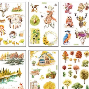 6 feuilles d'autocollants - Forêt d'automne