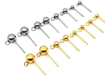 Stainless steel ball post with loop, 10pcs hypoallergenic earring making supplies