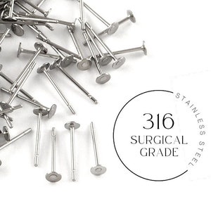 Stainless steel earring post, Hypoallergenic 316 surgical grade, 3mm 4mm 5mm or 6mm stud earrings findings