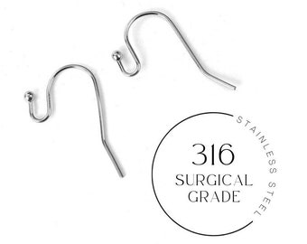 Surgical stainless steel ear wire, Hypoallergenic earring hooks, Jewelry making findings