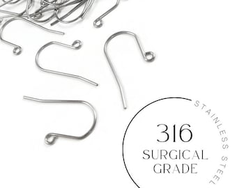 Surgical stainless steel earring hooks, Non tarnish earring findings, Hypoallergenic silver earwire, Jewelry making