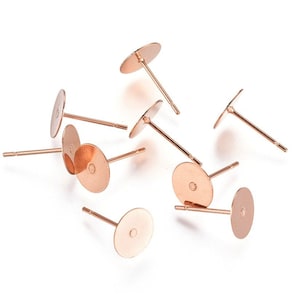 Rose gold earring posts, Stainless steel studs, 3mm, 4mm, 5mm, 6mm, 8mm, 10mm flat pad earring findings