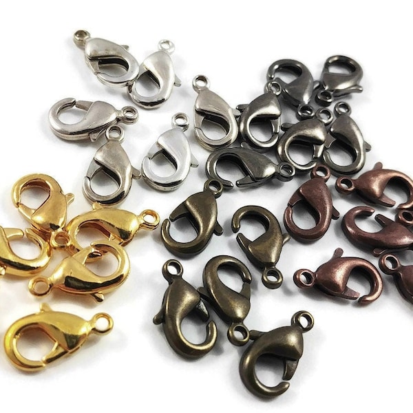 Brass lobster clasp hypoallergenic 12mm x 7mm - Nickel free, lead free and cadmium free - 5 colors available