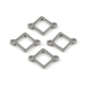 Stainless steel square connectors, Silver rhombus link charms, Jewelry making findings