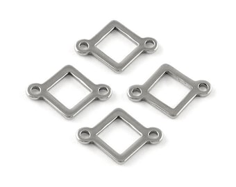 Stainless steel square connectors, Silver rhombus link charms, Jewelry making findings