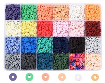 Colorful clay beads kit, 3600 assorted heishi beads, Jewelry bracelet making set DIY, 24 colors box