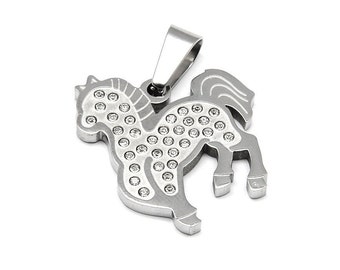 Silver horse pendant, Stainless steel charm, Hypoallergenic necklace pendant, Animal lovers DIY jewelry making