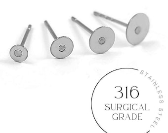 Tiges pour boucle d'oreille en acier inoxydable hypoallergénique - plaque de 3, 4, 5 ou 6mm