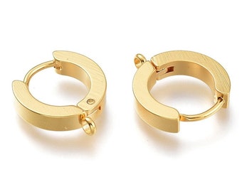 24K gold plated huggie hoops with loop, Stainless steel earring findings, Dainty leverback for jewelry making