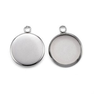 Stainless steel pendant cabochon settings, flat round, 6, 8, 10, 12 or 14mm tray