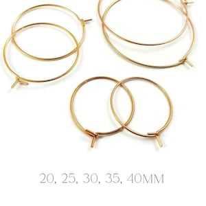 Gold plated earring hoops, Stainless steel hoop earrings, Hypoallergenic earring findings, 20mm, 25mm, 30mm, 35mm, 40mm