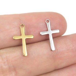5 minimalist stainless steel cross charms, gold, silver pendant