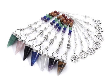 Natural chakra gemstone dowsing pendulum cone pendant