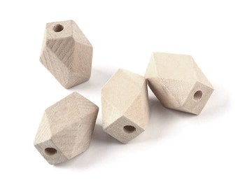 Perles hexagones en bois naturel 16mm