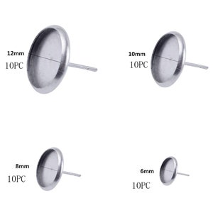 10 Stainless steel ear stud cabochon settings - fits 6, 8, 10 or 12mm cabochons image 3