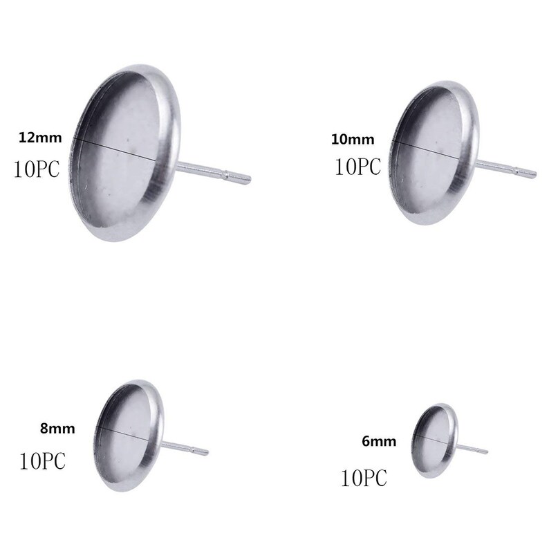 10 Stainless steel ear stud cabochon settings - fits 6, 8, 10 or 12mm cabochons image 3