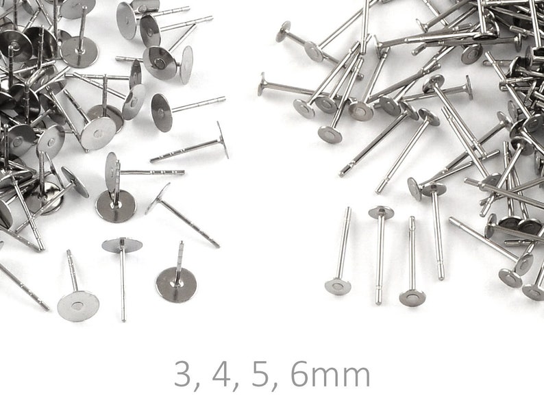 Stainless steel earring post, Hypoallergenic 316 surgical grade, 3mm 4mm 5mm or 6mm stud earrings findings immagine 2