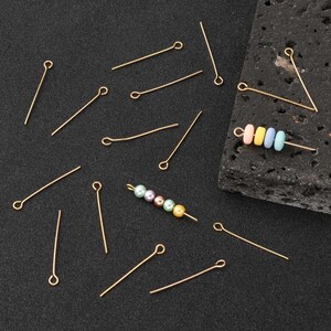 Real 18K gold plated eyepins - 20mm, 25mm, 30mm or 45mm - Nickel free jewelry findings - 21 gauge 画像 4