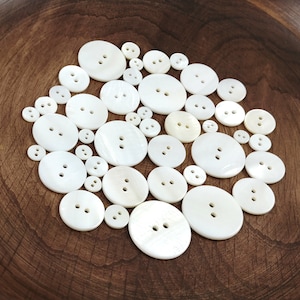 Mother of pearl buttons, Natural white shell sewing buttons, 7 sizes available